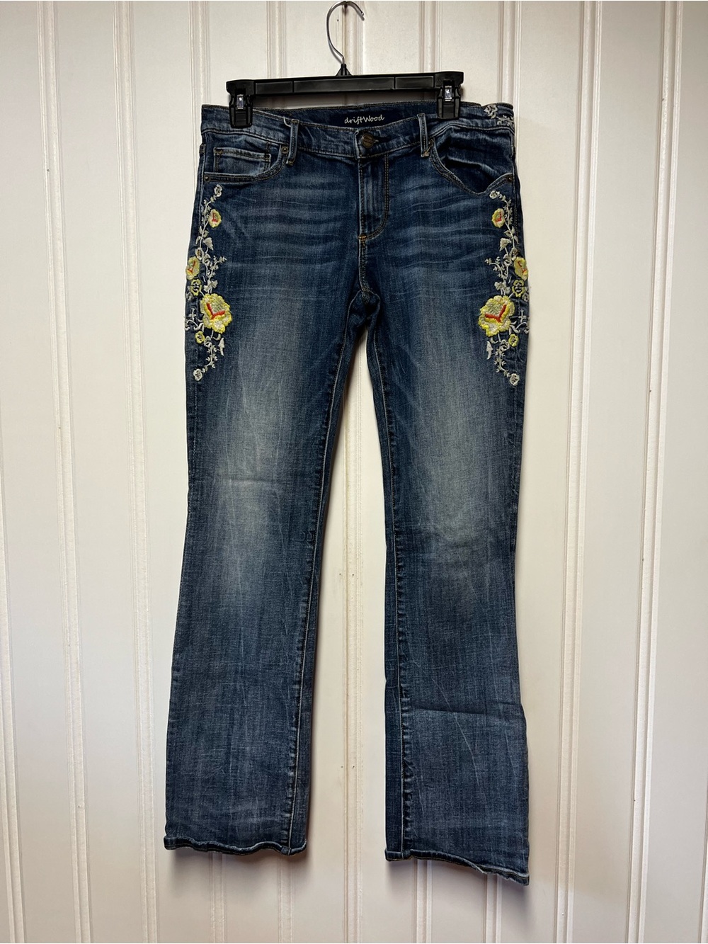 DRIFTWOOD Dark Blue Boot Cut Jeans with Yellow Floral Embroidery